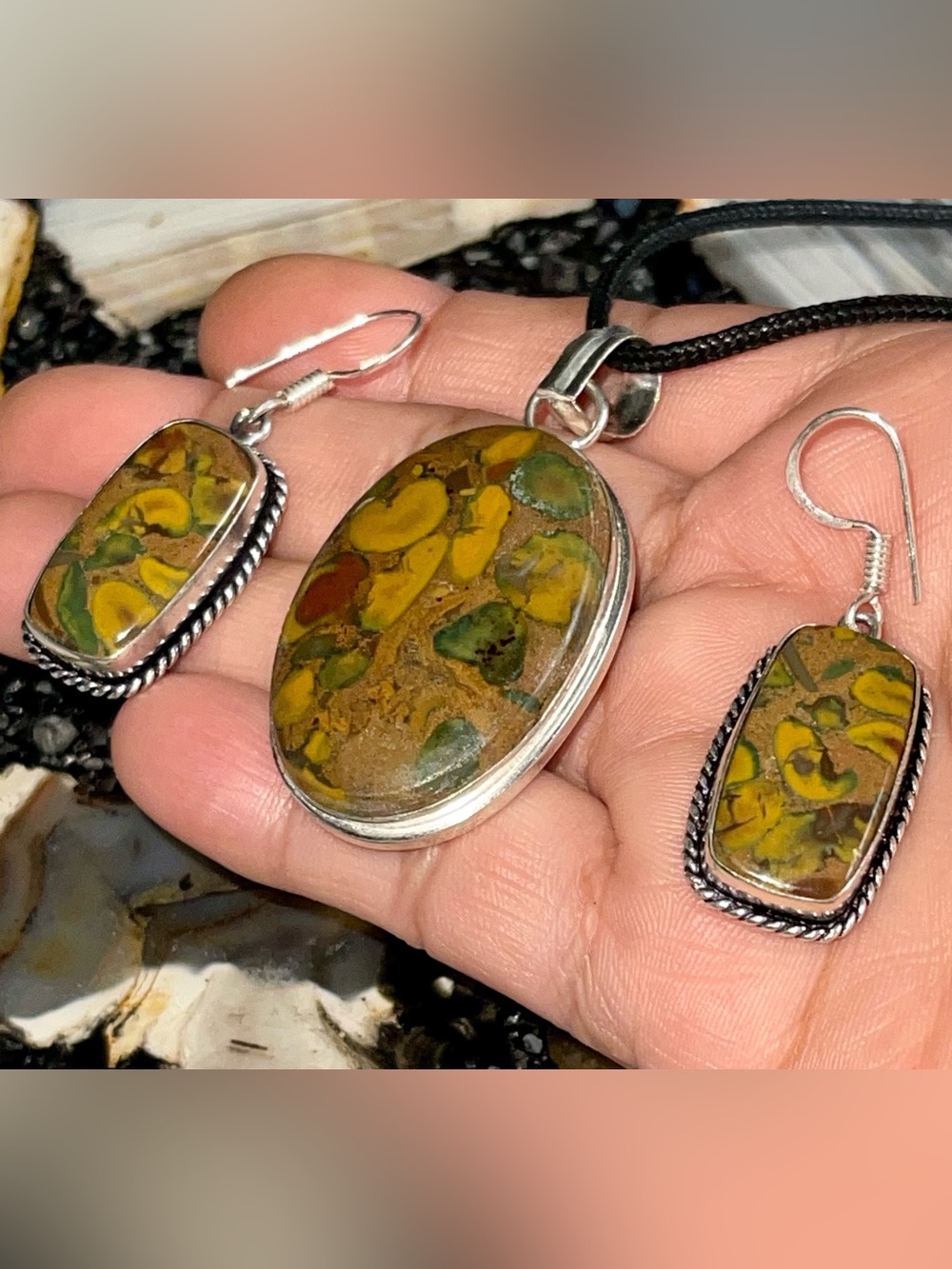 Ajooba Fruit Jasper Pendant & Earrings Set
